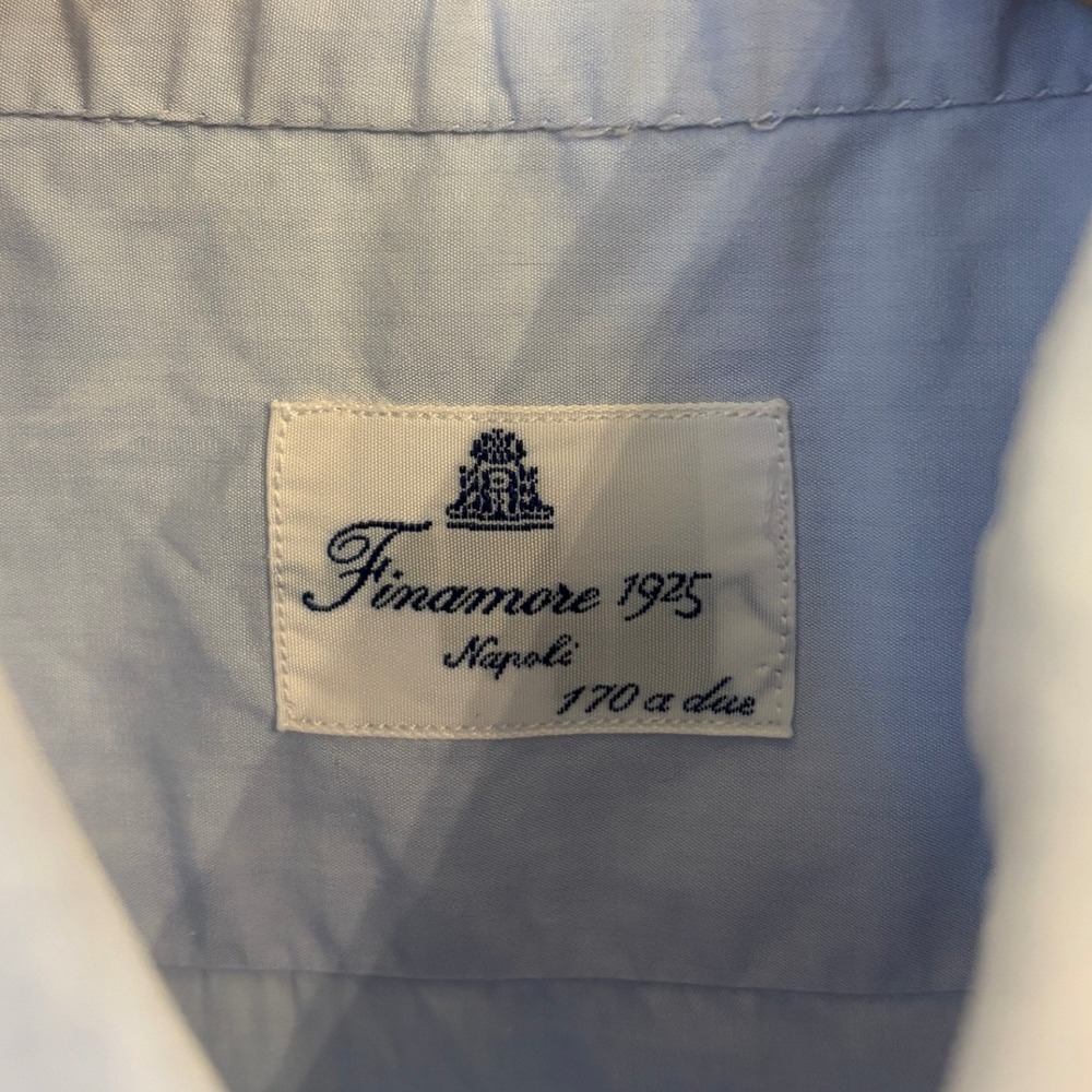 Finamore 1925 Napoli Dress Shirt Mens 18/45 Button Up Italy Cotton Light Blue - Picture 3 of 16